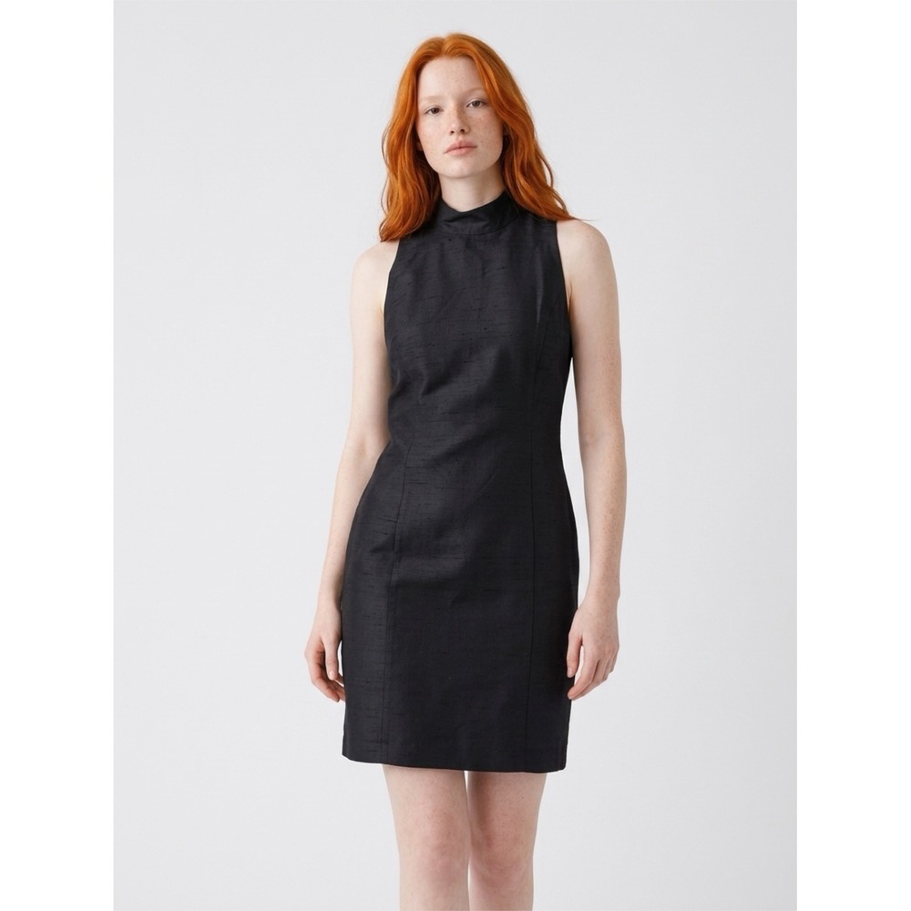 Moda International Silk Mock Neck Sheath Dress 8 Vintage Sleek 90s Old Money